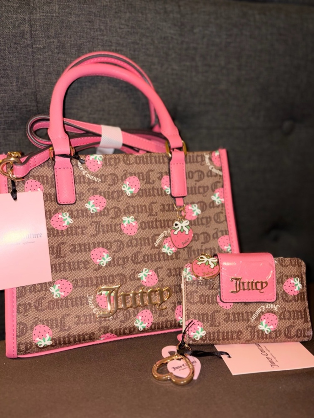 Juicy Couture Pink Strawberry Logo Tote and Wallet Set
